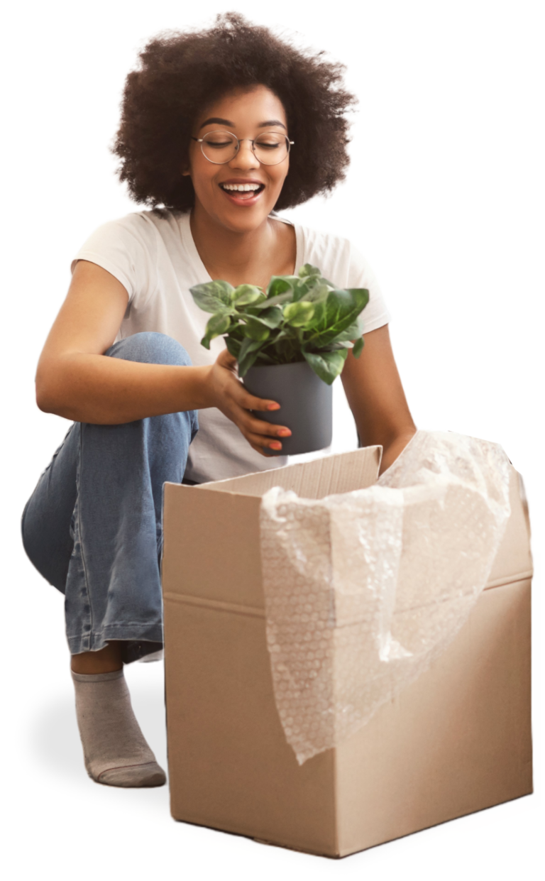 Woman receiving a plant