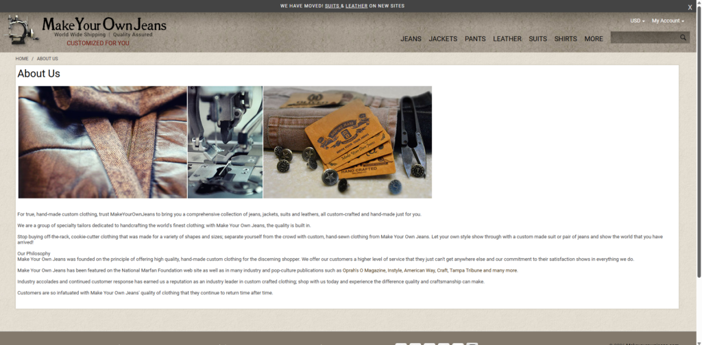 Make your own jeans desktop website