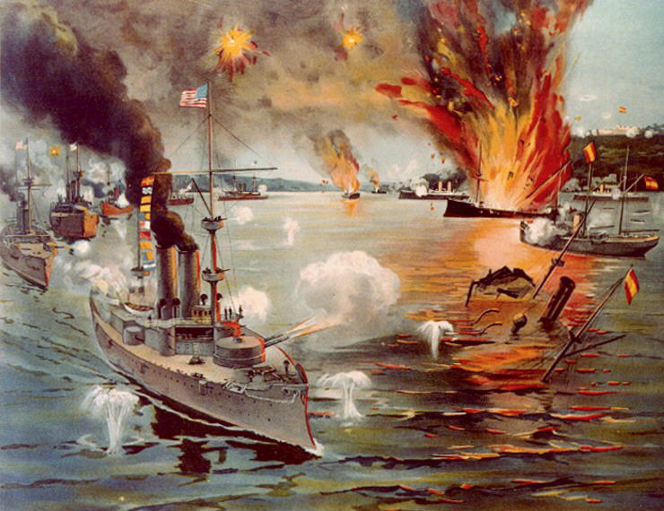 Painting of U.S.S. Olympia during the Battle of Manila Bay