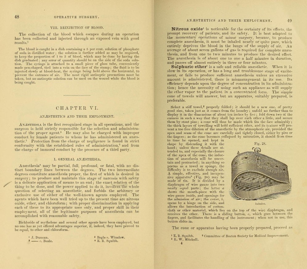 Page on Anesthesia from The Principles and Practices of Operative Surgery by Dr. Stephen Smith