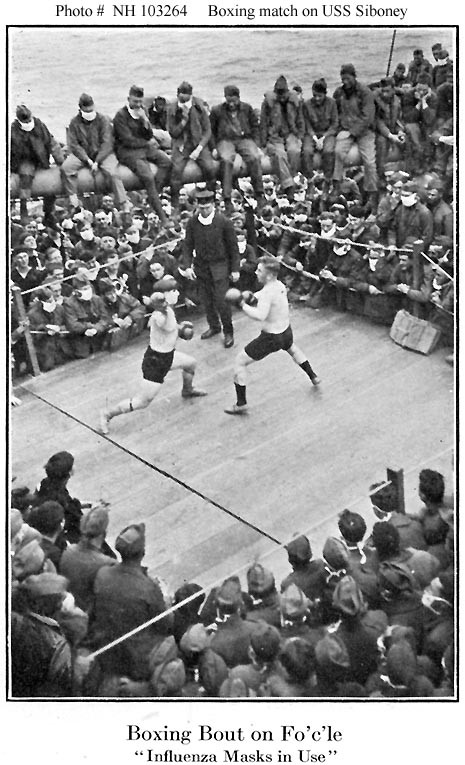 Boxing Bout on Fo'c'le Influenza Masks in Use